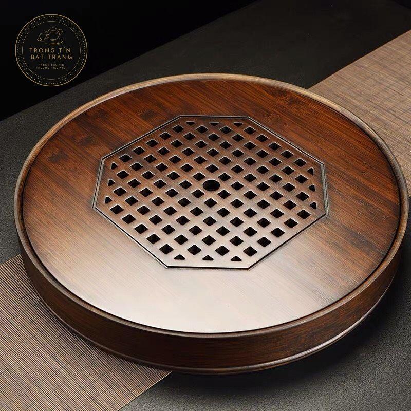 Khay Trà Tre Cao Cấp Tròn Lớn Kích Thước 38*5* KT 20.3