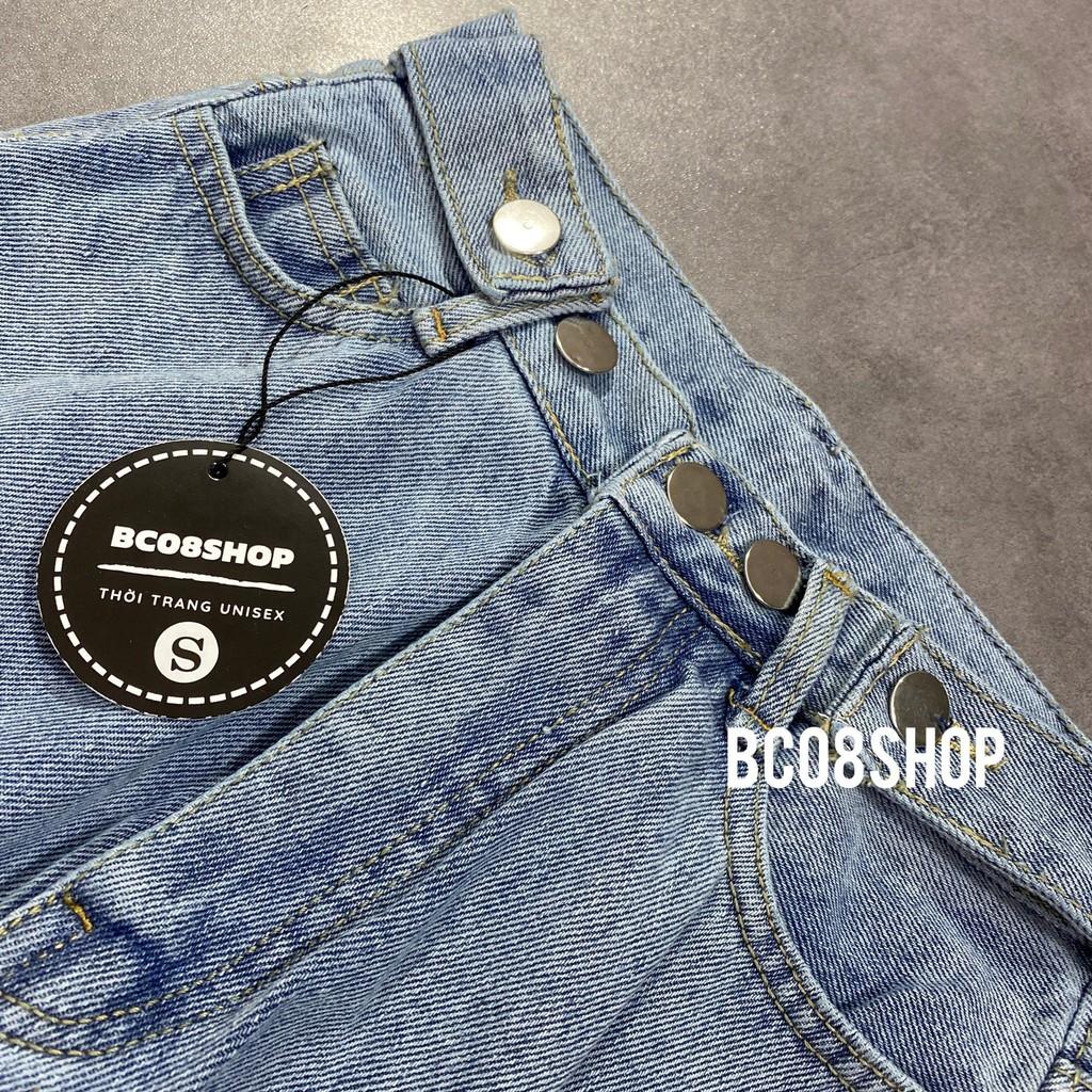 Quần Jean Nữ Ống Suông Dài màu xanh nhạt có Nút điều chỉnh eo ( ống rộng vừa) 1hit_unisex