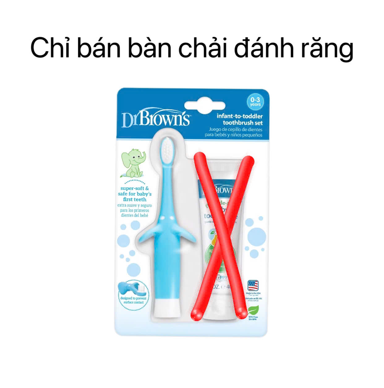Chỉ bán BÀN CHẢI ĐÁNH RĂNG Dr.Brown's hình con Voi cho trẻ từ 0-3 tuổi