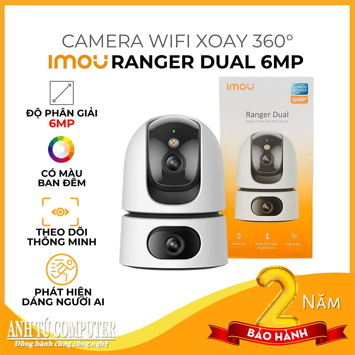 Camera Wifi 2 mắt iMOU Ranger Dual 6MP IPC-S2XP-6M0WED hàng chính hãng
