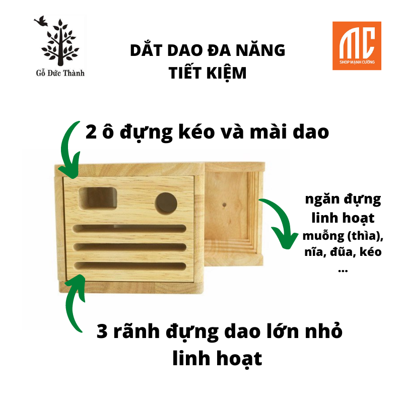 21381 | dắt dao đa năng tiết kiệm có chỗ để thớt nhỏ , muỗn đũa nĩa thìa kéo gỗ Đức Thành