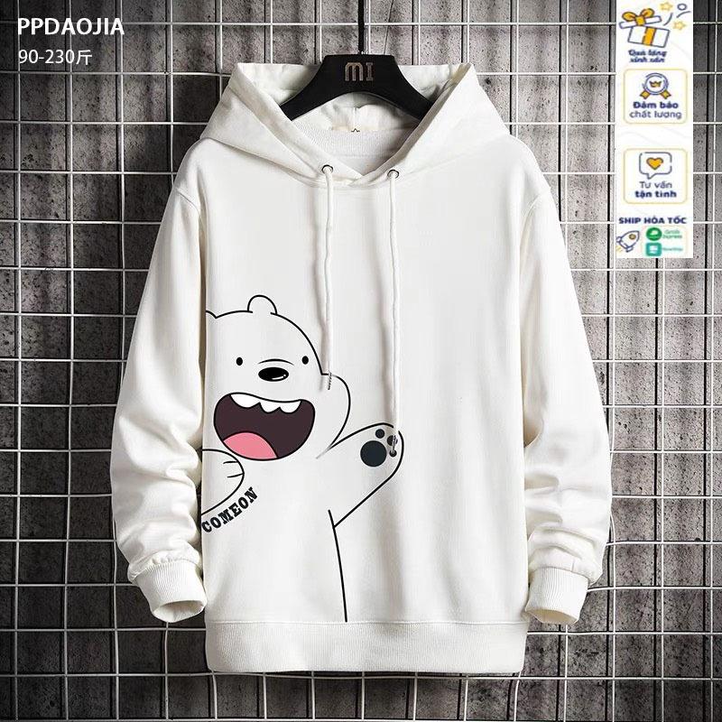 Áo hoodie dài tay hình gấu béo chất vải cotton thoáng khí