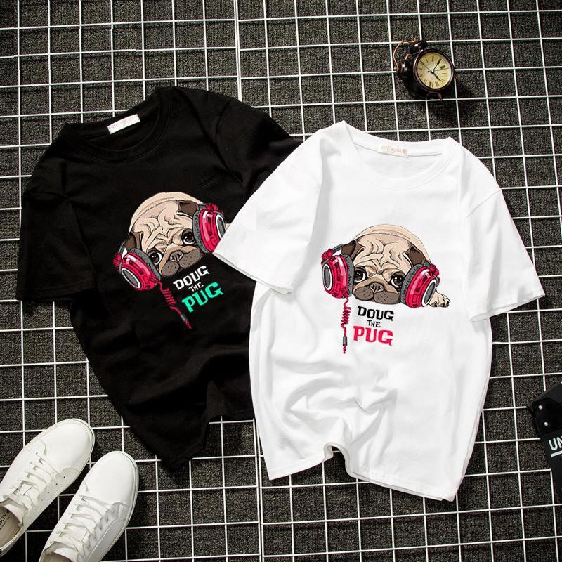 Áo thun unisex pug dễ thương màu trắng 2019T855