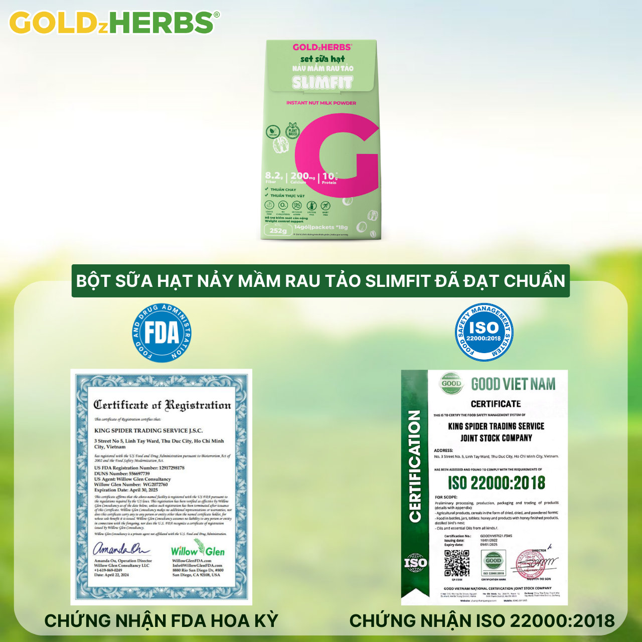Hàng chính hãng - Bột sữa hạt nảy mầm rau tảo GoldzHerbs Slimfit - 12 gói/ 252g/ 500g