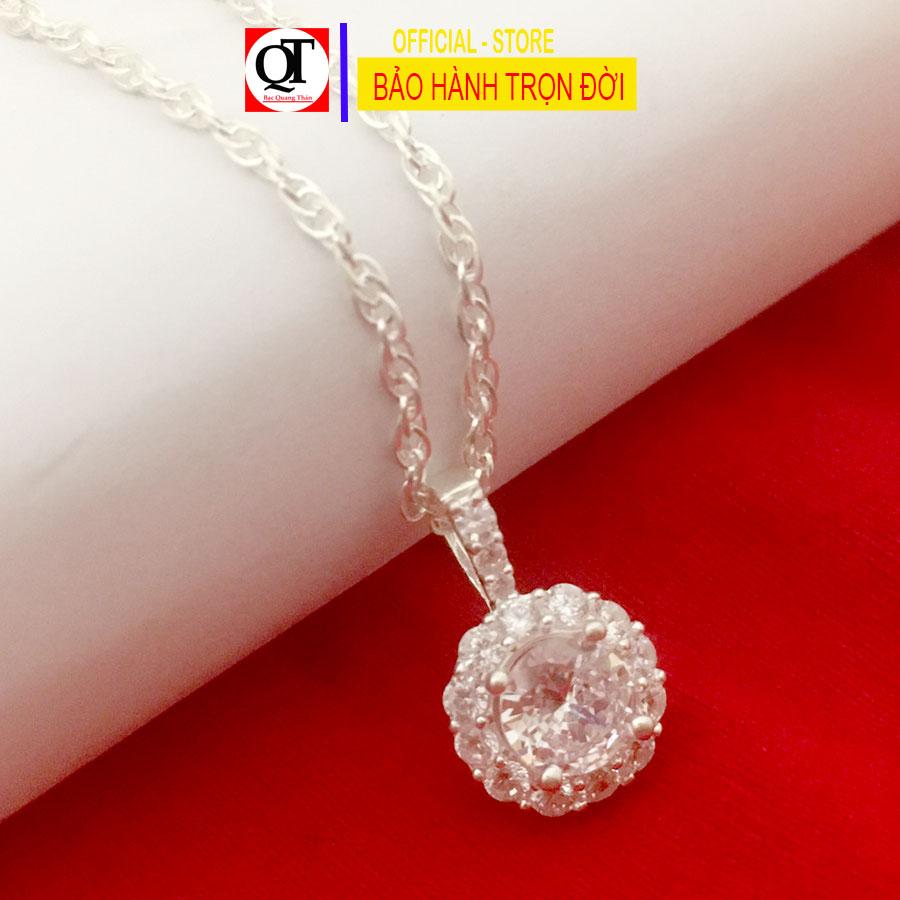 Dây chuyền nữ bạc ta kiểu kép xoắn mặt dây nữ đính kim cương nhân tạo 6ly cao cấp trang sức Bạc Quang Thản.