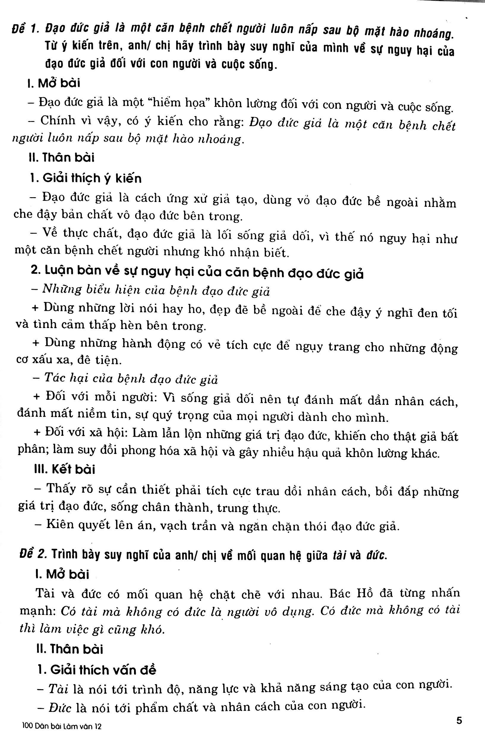 100 Dàn Bài Chi Tiết Làm Văn Lớp 12