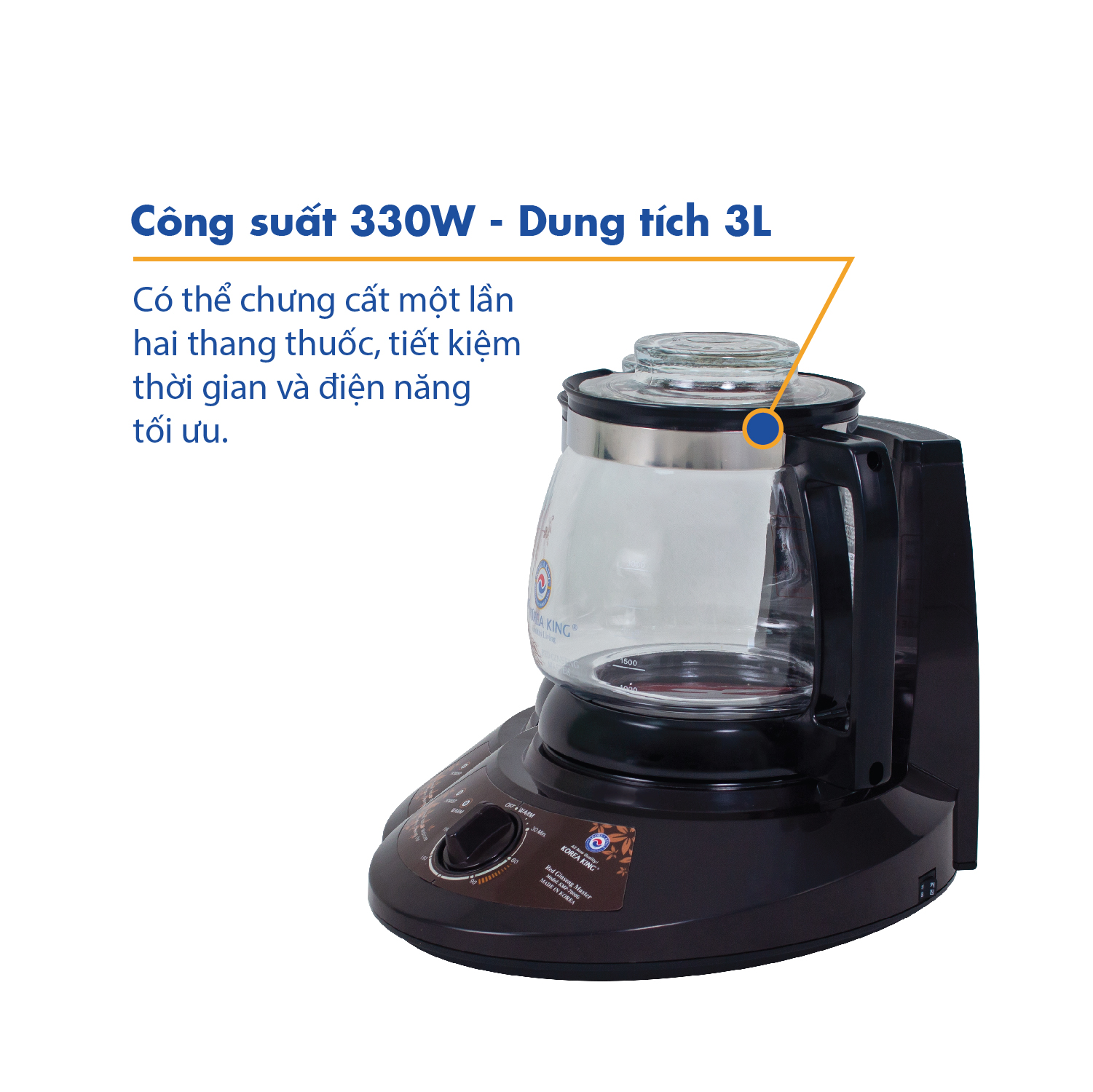 Siêu sắc thuốc bắc bằng Điện Tự động Korea King KMP-7000G Hàn Quốc cao cấp, 3Lit, công suất 330W tiết kiệm điện [Hàng chính hãng]