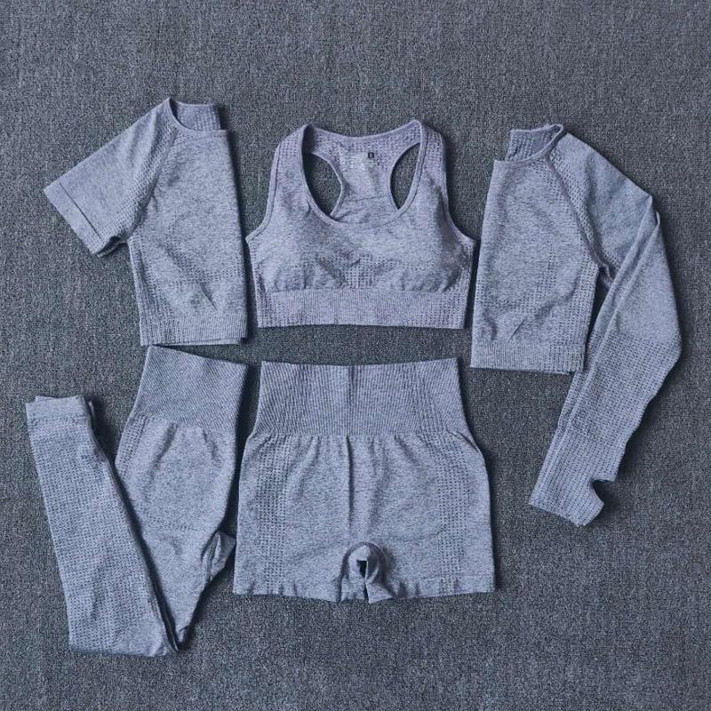 2/3/5pcs Phụ nữ liền mạch Yoga tập luyện thể thao tập thể dục thể dục thể dục dài tay áo dài áo cổ cao Color: Blue Size: S