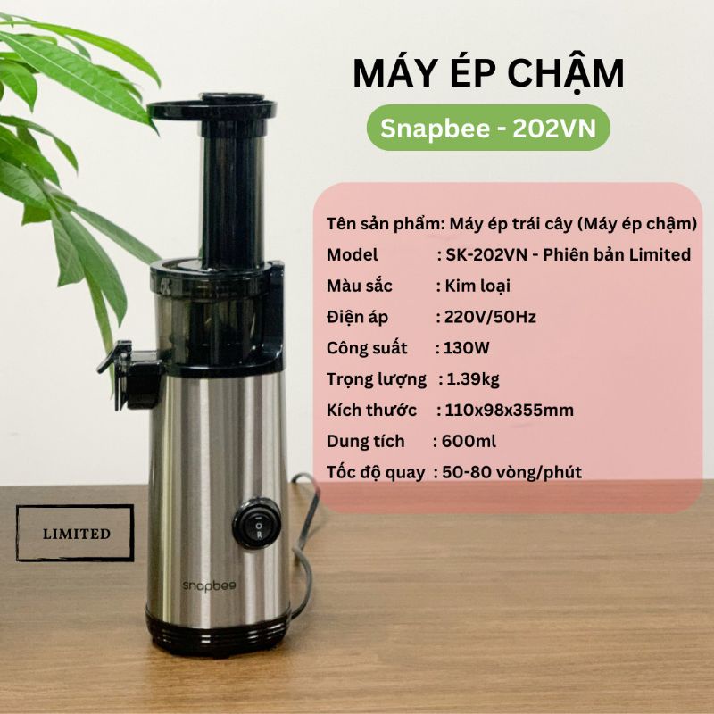 Máy ép chậm mini Snapbee 202-VN Limited (xám) TẶNG ĐÁ VĨNH CỬA - HÀNG CHÍNH HÃNG