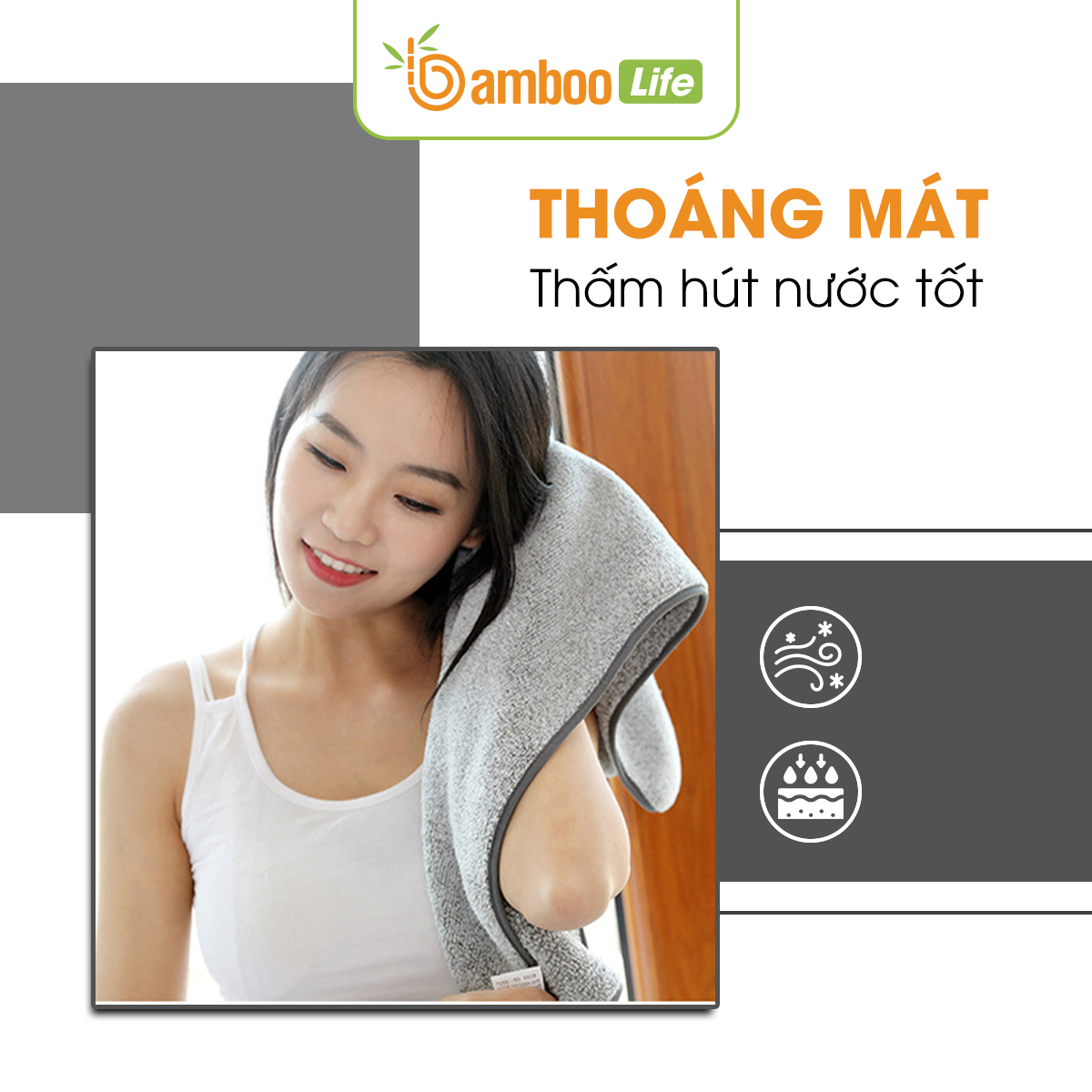 Khăn tắm Bamboo Life BL058 hàng chính hãng được làm từ sợi tre thiên nhiên mềm mại kháng khuẩn siêu thấm hút an toàn cho da