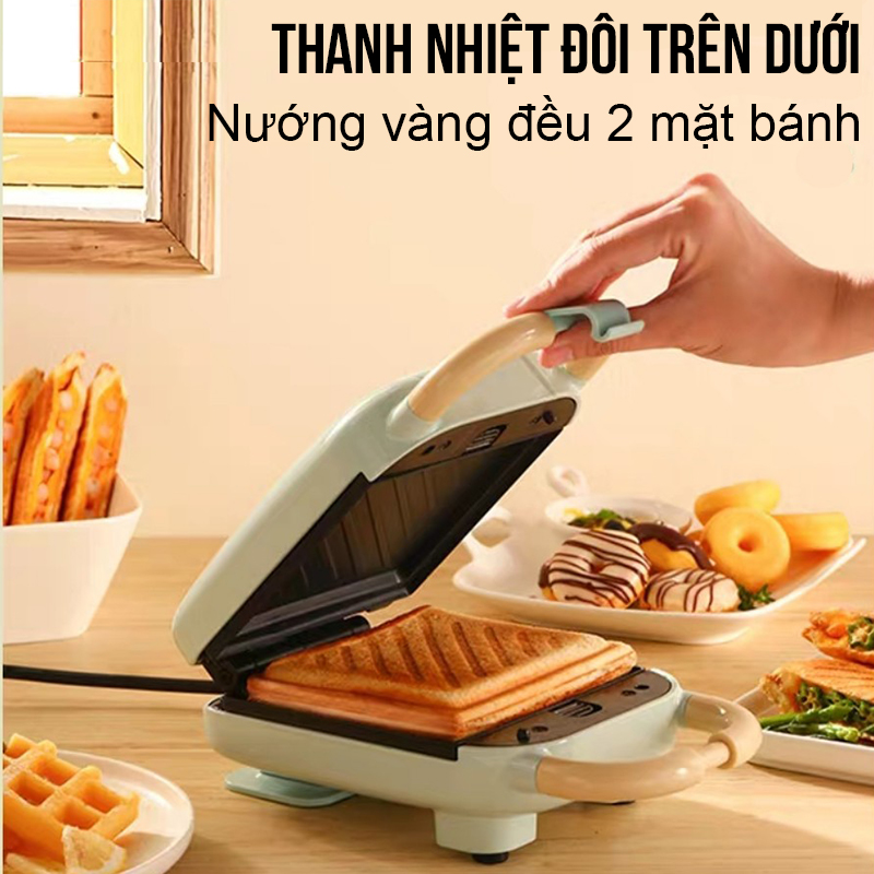 Máy nướng bánh mì kẹp bánh mỳ Sandwich máy làm bánh waffle bánh cá  cho bé rán Trứng Làm Đồ Ăn Sáng Nướng Thịt 2 Mặt