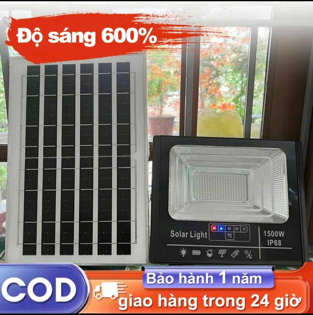 Đèn Pha Năng Lượng Mặt Trời 1500W Tự Động Sạc, công suất thực 30W, ip69