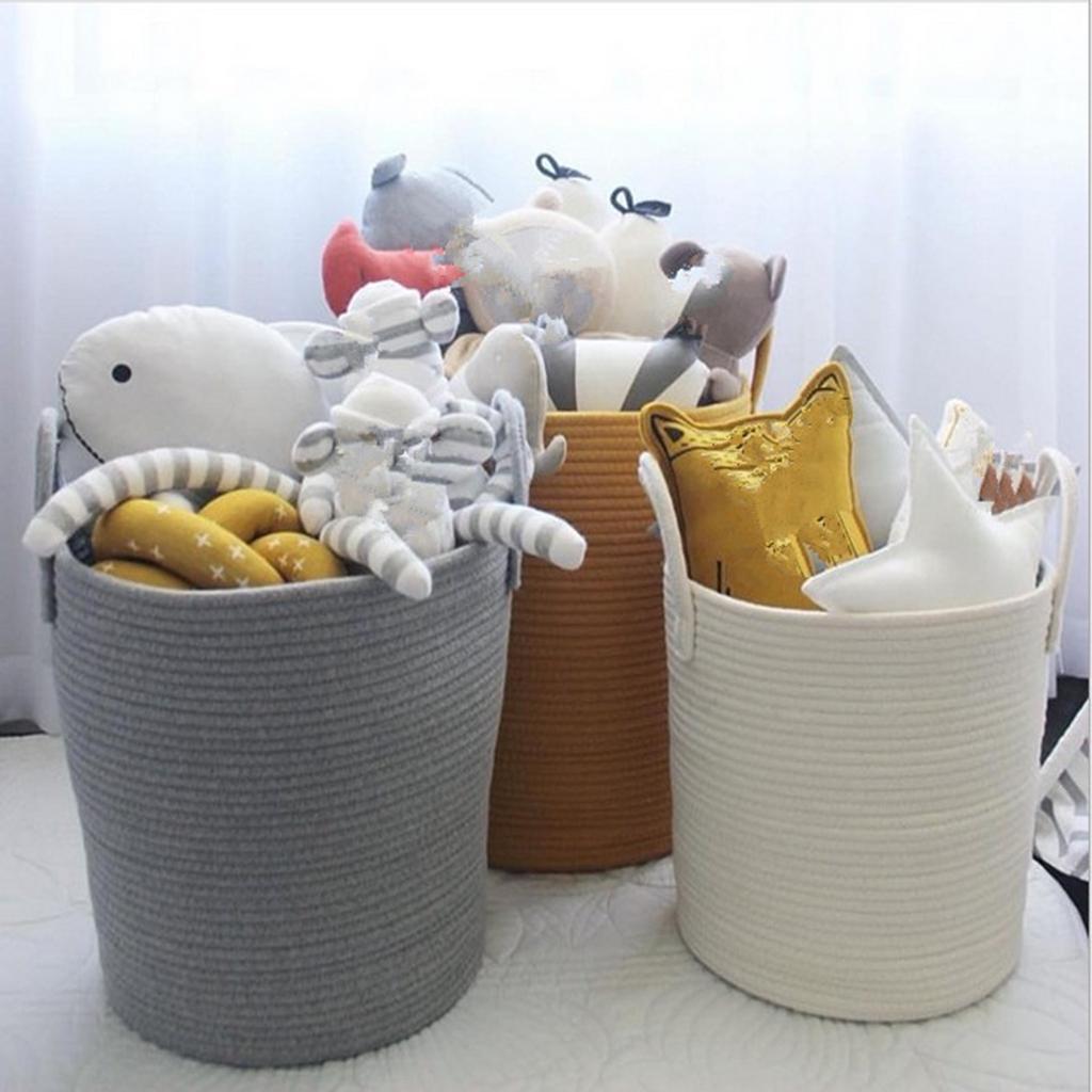 Cotton Woven Storage Baskets Cotton Rope Handle Basket Kids Toys Basket Laundry Hamper