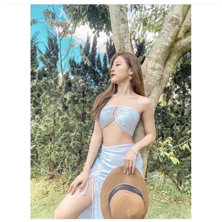Bikini 3 mảnh đi biển trắng tinh khôi mặc đc nhiều kiểu