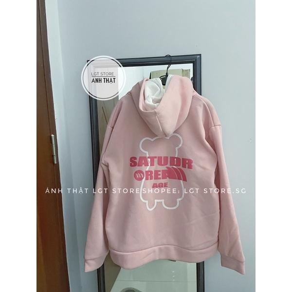 Áo khoác hoodie form rộng, Áo khoác chống nắng in hai mặt Gấu
