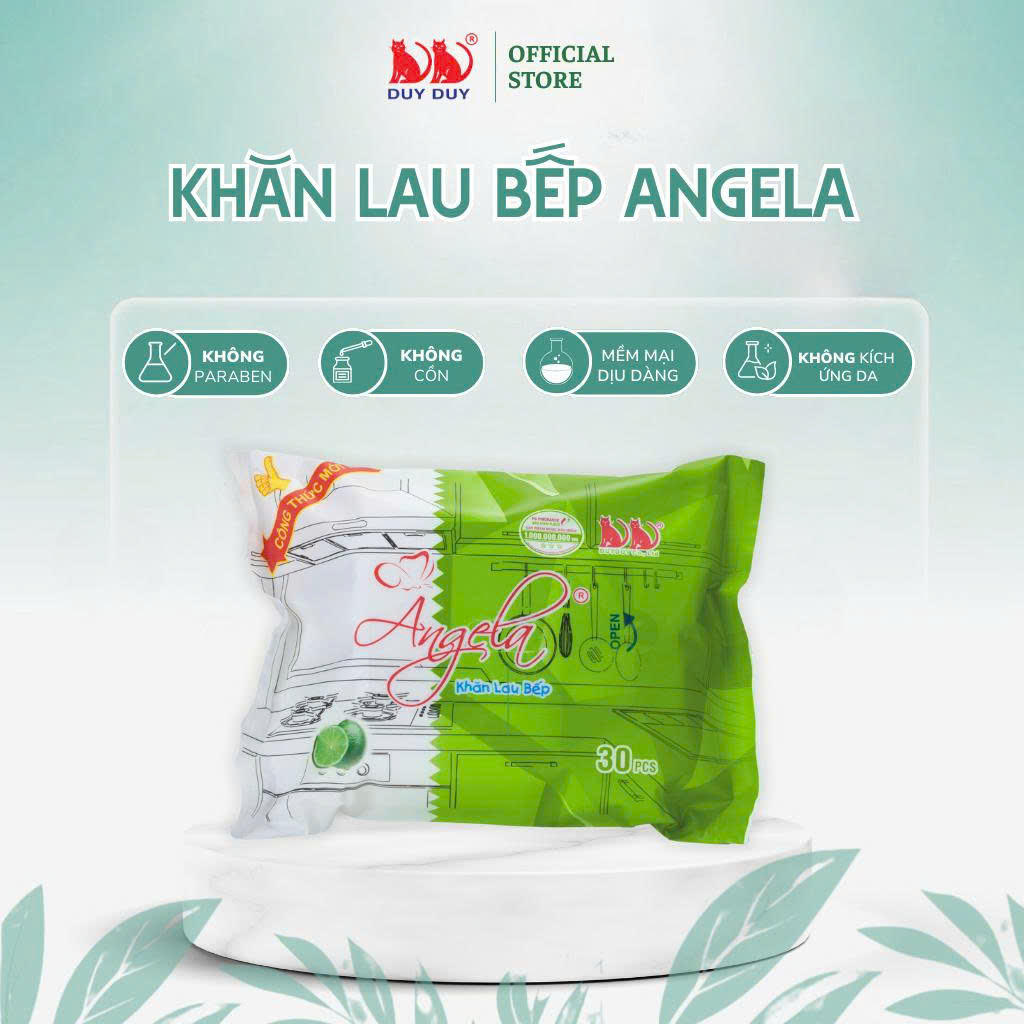 Khăn lau bếp Angela vải bi 30 tờ (24x31cm) hương chanh diệt khuẩn và khử mùi tối đa