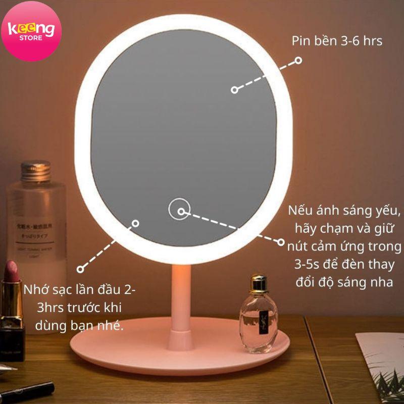 Gương Để Bàn Trang Điểm Led Cảm Ứng 3 Chế Độ Ánh Sáng PINK CAT