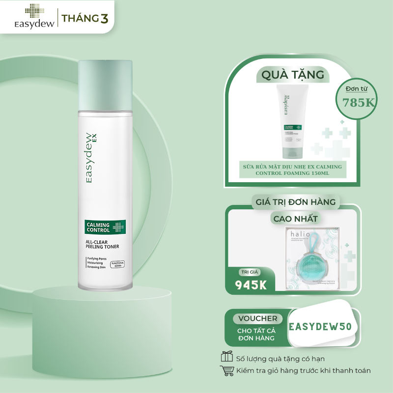 Nước Cân Bằng Kiểm Soát Nhờn Làm Sạch Lỗ Chân Lông Easydew Ex Calming Control All - Clear Peeling Toner 175ml