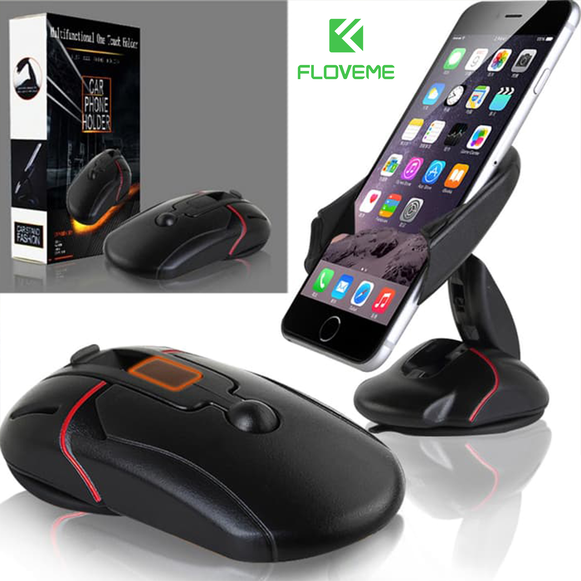 GIÁ ĐỠ OTO FLOVEME , XE MÁY MOBILE MOUSE - bám dính chắc chắn. Mặt đế thiết kế hút chân không chắc chắn, an toàn khi sử dụng - Hàng chính hãng