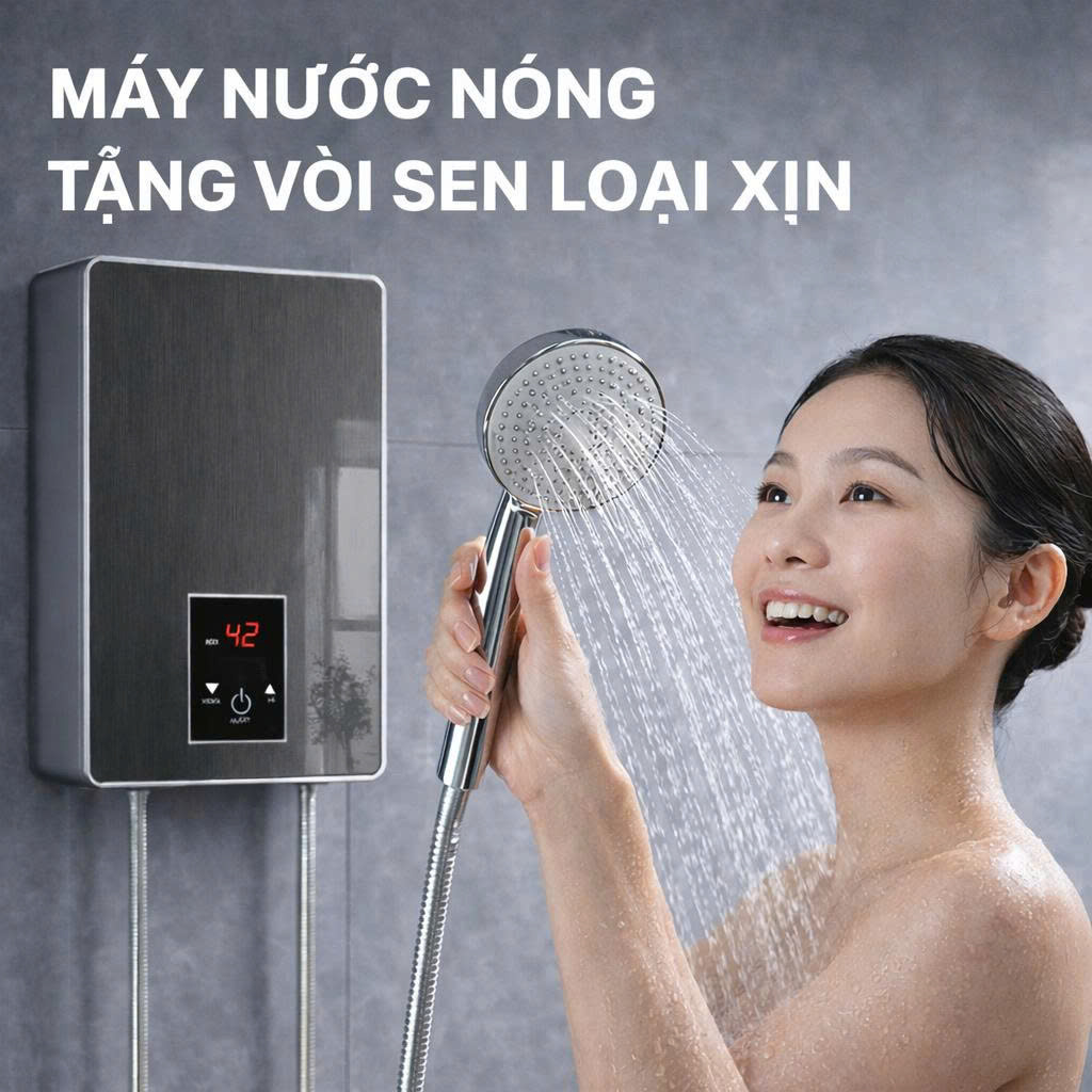Máy Nước Nóng Trực Tiếp Cảm Ứng LCD Kèm Vòi Sen Cao Cấp – Chống Giật An Toàn, Hiển Thị Nhiệt Độ Chính Xác