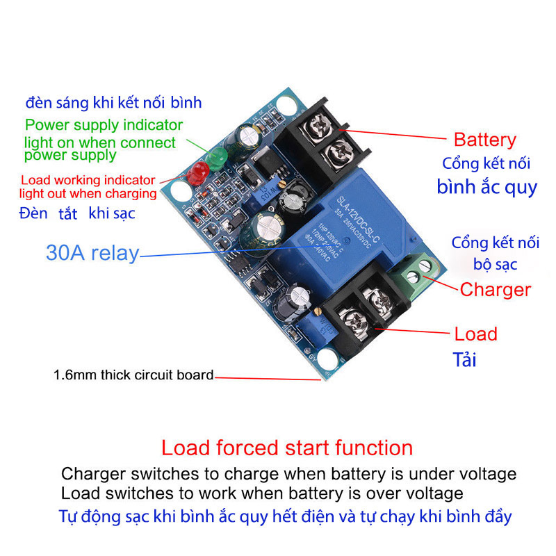 Module mạch điều khiển tự động sạc bình ắc quy YX1708 -24VDC 30A