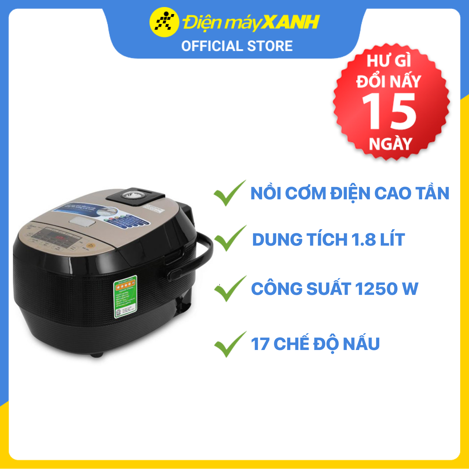 Nồi Cơm Điện Cao Tần Midea MB-HS5007 (1.8 Lít) - Hàng Chính Hãng