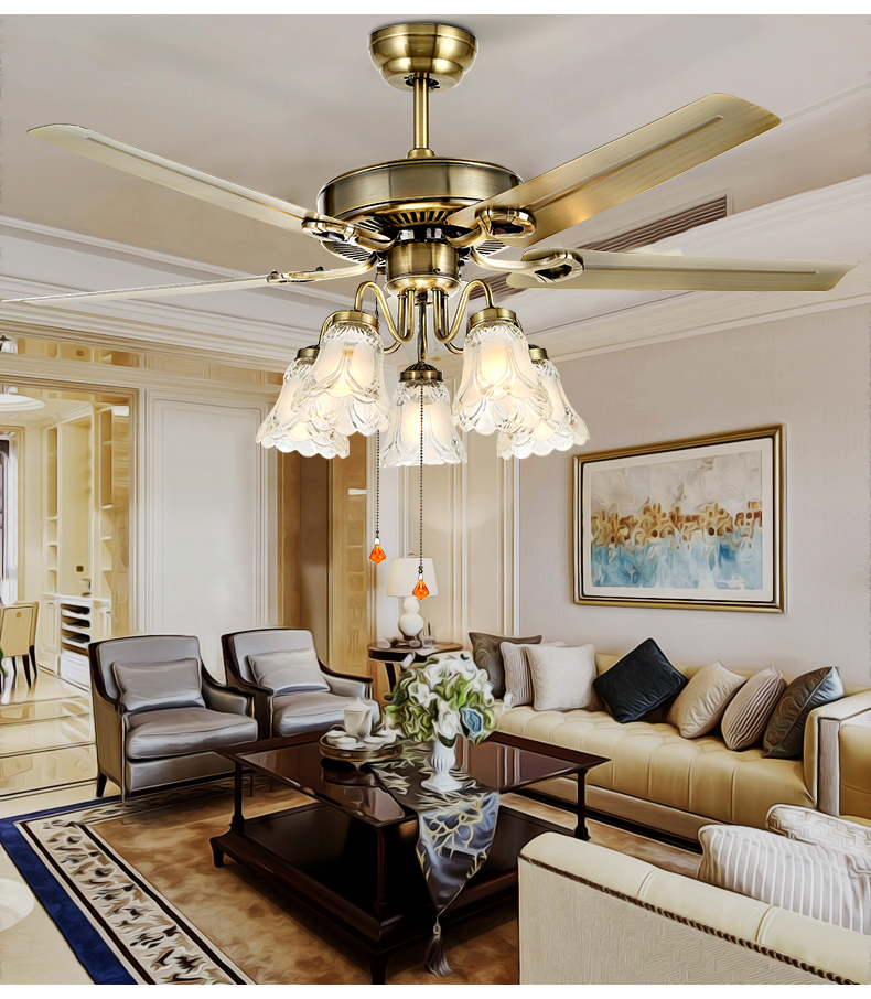 Quạt đèn trang trí nội thất COLUM phong cách cổ điển - kèm bóng Led chuyên dụng