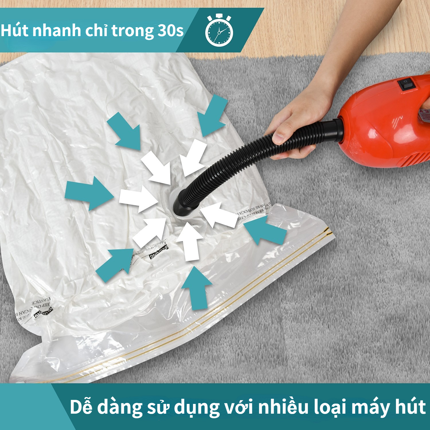 Combo 10 Túi Hút Chân Không Size 80x100 Cỡ Lớn Đựng Chăn Màn Ga Gối Tiết Kiệm Nhiều Không Gian