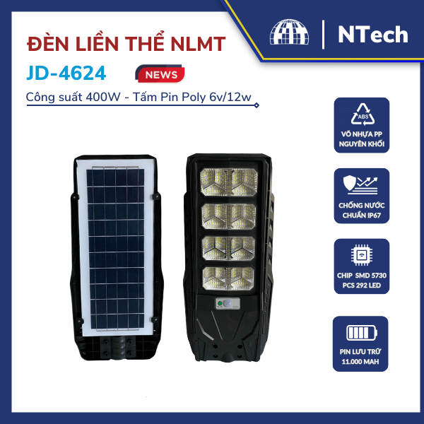 Đèn Năng Lượng Mặt Trời Liền Thể JINDIAN 400W JD-4624