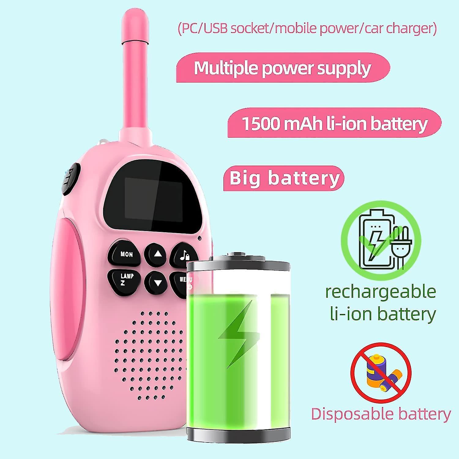 Walkie Talkies cho trẻ em có thể sạc lại 1500mAh Walkie Talky nói chuyện dành cho các bé trai, với 22 kênh Radio 2 Way Radio và màn hình LCD, Đồ chơi quà tặng 2 PCS
