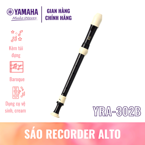 Sáo dọc Recorder Soprano YAMAHA YRS-302BIII kèm túi đựng, dụng cụ vệ sinh, kem bôi khớp nối - Nốt thổi Baroque, tiêu chuẩn giáo dục quốc tế