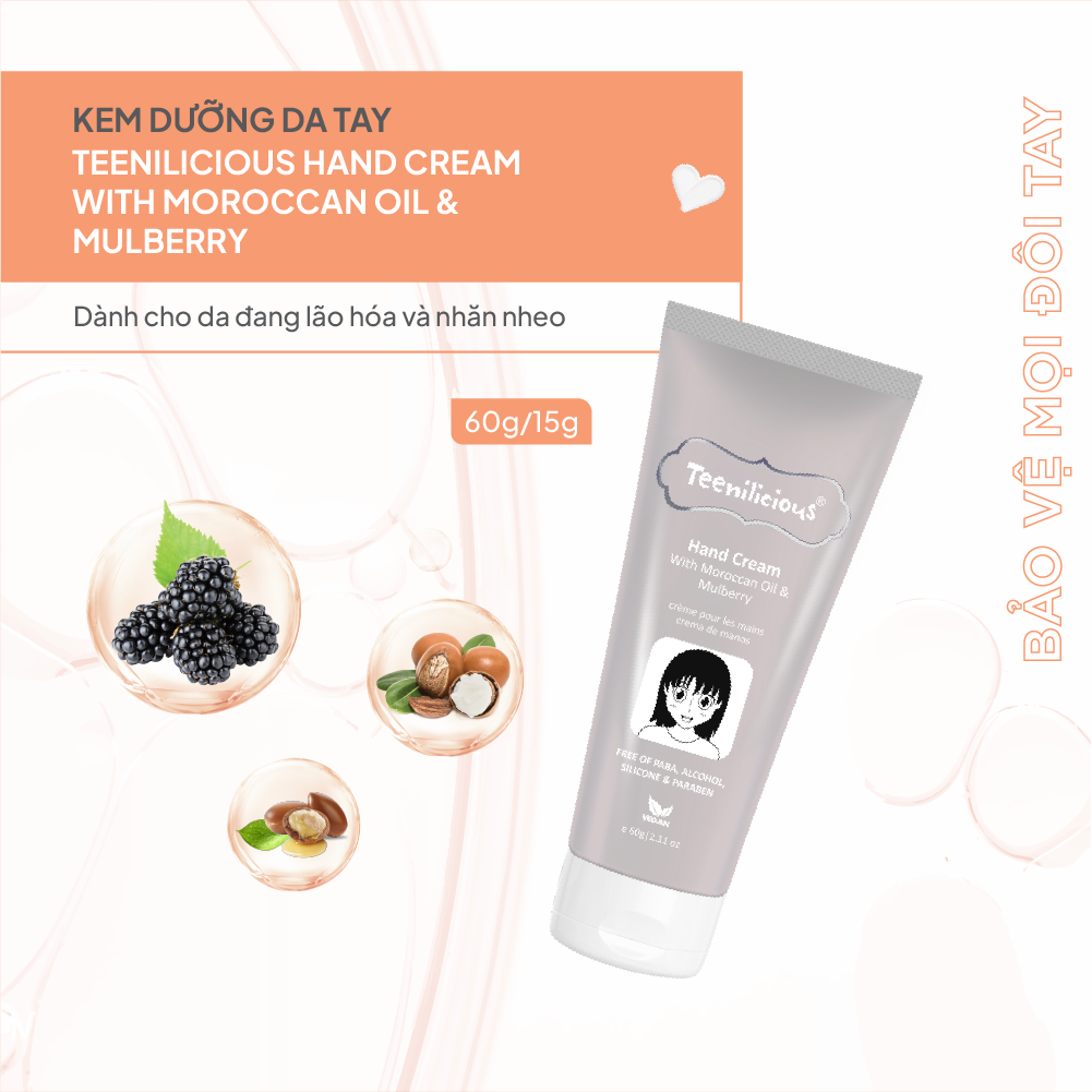 [Mini] Kem Dưỡng Da Tay Teenilicious Hand Cream With Moroccan Oil &amp; Mulberry Giúp Làm Đều Màu Da 15g