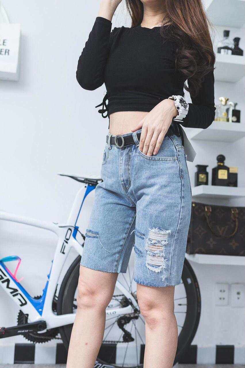 Quần Short Jeans Nữ Ngố Rách Hos