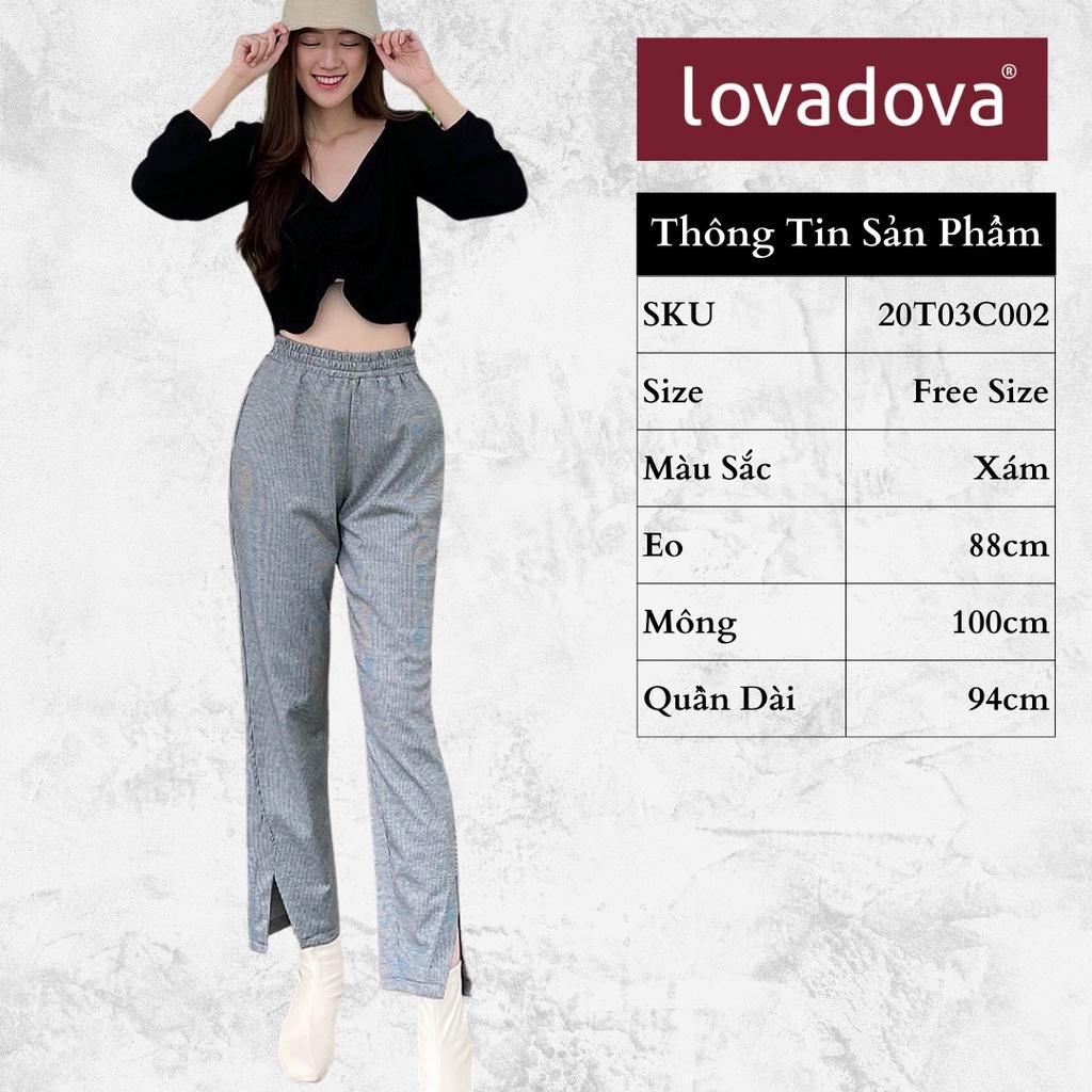 Quần Dài Nữ, Cách Điệu Có Túi, Eo Thun, Màu Xám - Lovadova 20T03C002