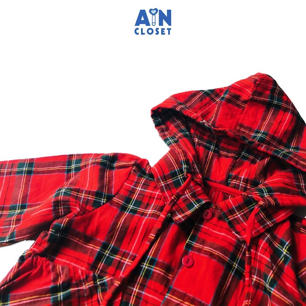 Áo khoác có nón unisex họa tiết Caro đỏ cotton - AICDBTHPJGRH - AIN Closet