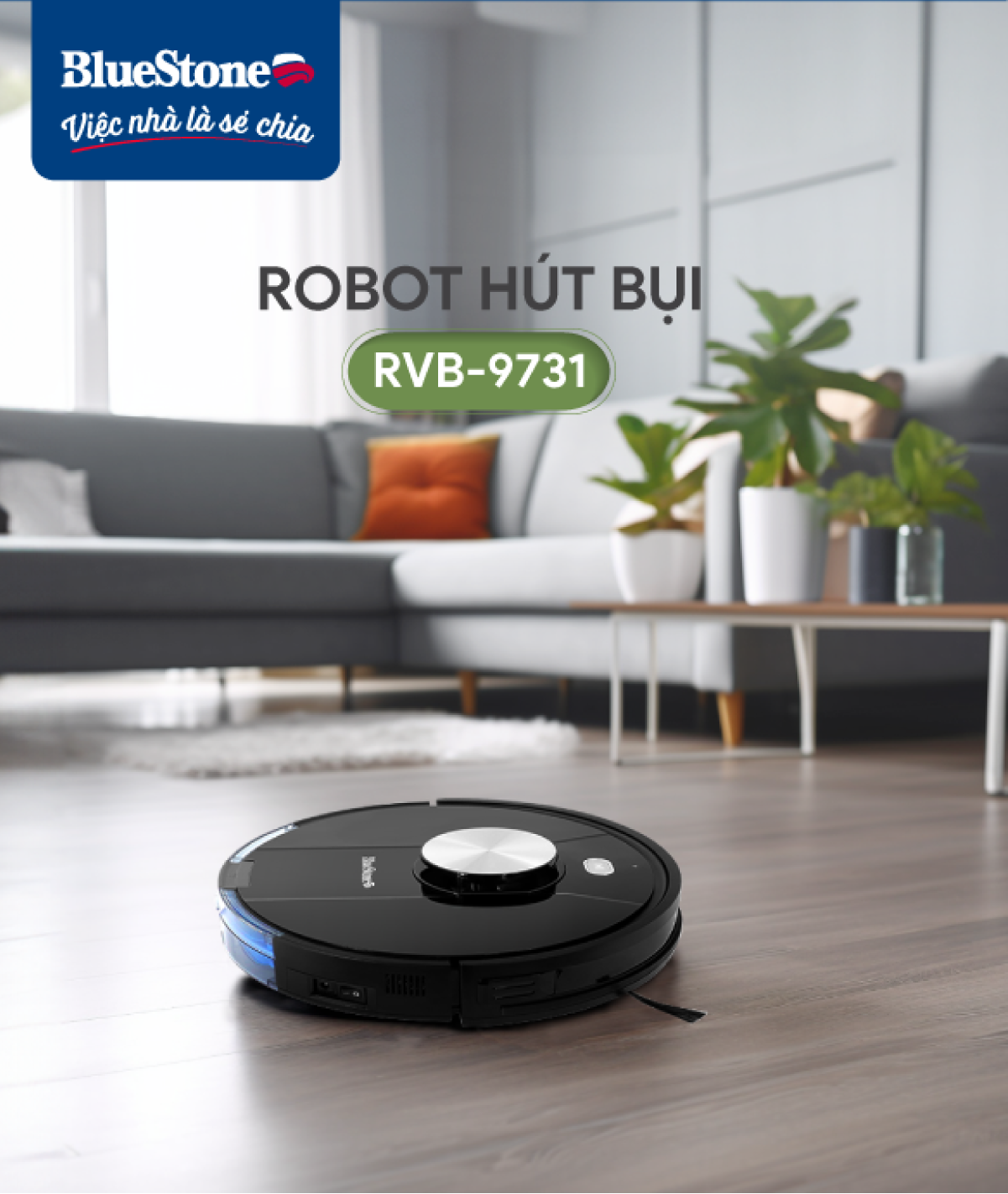 Robot Hút Bụi Lau Nhà BlueStone RVB-9731 - Lực hút: 2000Pa - Bảo hành 24 tháng - Hàng chính hãng