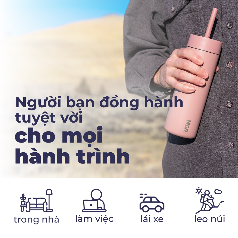 MiiR - Bình giữ nhiệt Sipper Straw - Màu Xanh Sương Mai/ Hồng Gỗ - 473ml