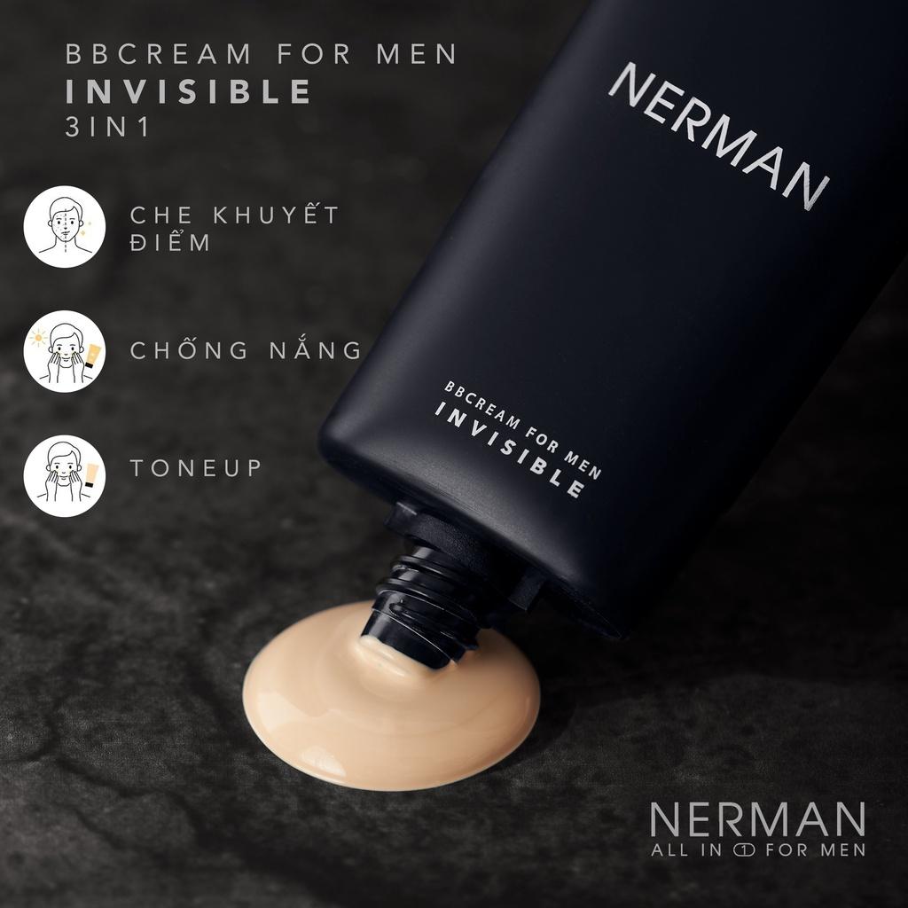 Kem che khuyết điểm cho nam BB Cream Invisible 3in1 - Chống nắng SPF 45+, che khuyết điểm, dưỡng ẩm Nerman 50g