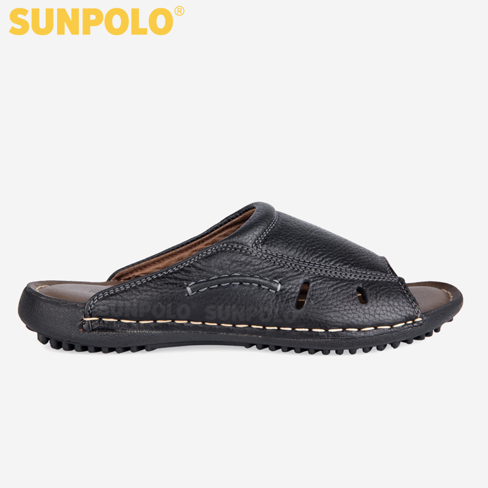 Dép nam quai ngang da bò cao cấp đế cao su SUNPOLO DQN025