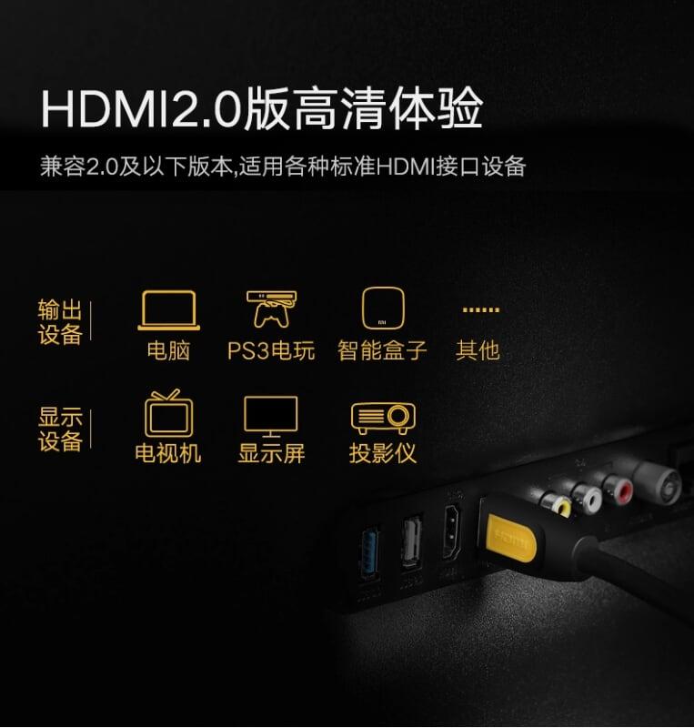 Hình ảnh Ugreen UG11184HD101TK 1.5M màu Vàng Cáp tín hiệu HDMI chuẩn 2.0 hỗ trợ phân giải 4K * 2K 60hz cáp dẹt - HÀNG CHÍNH HÃNG