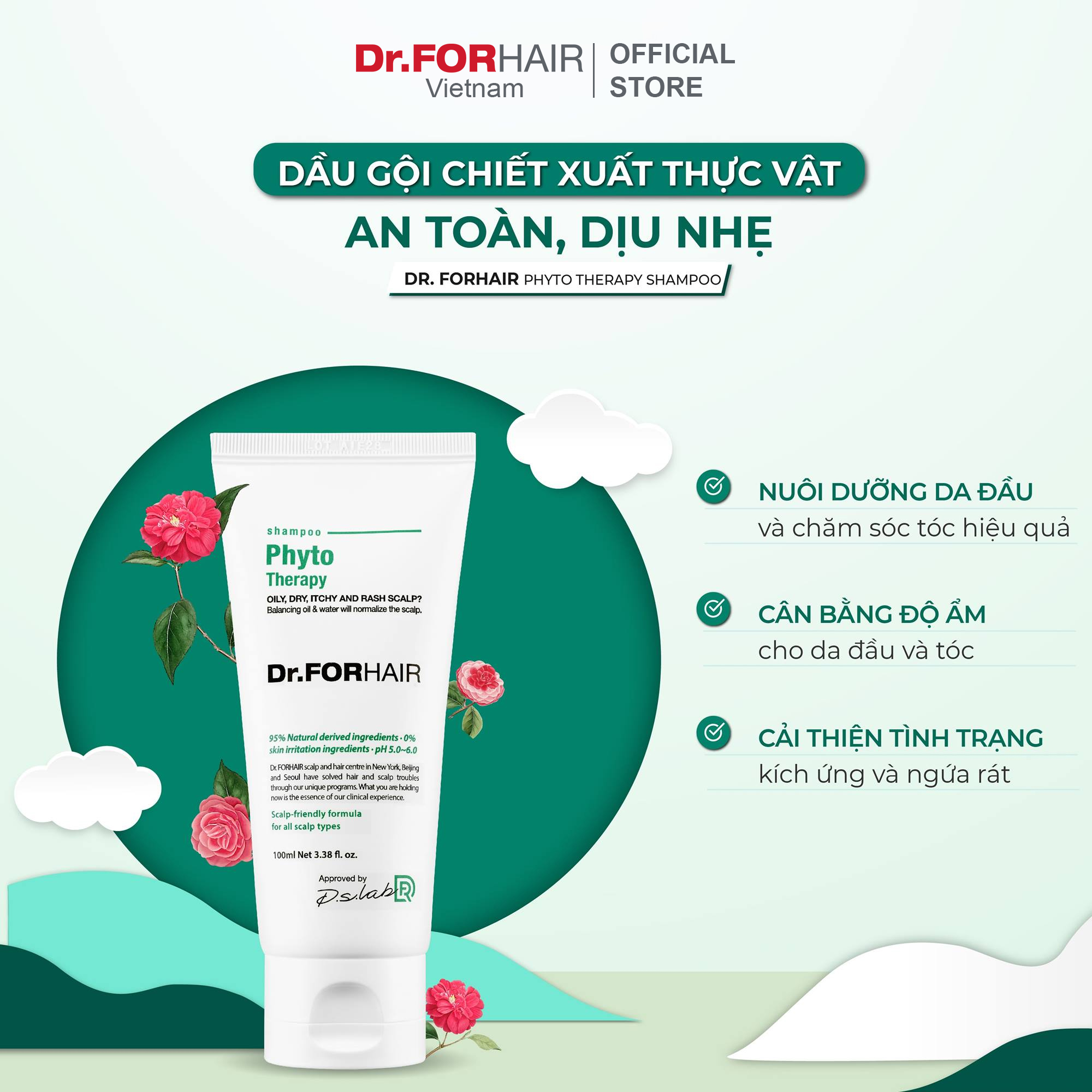 Dầu gội CHO DA NHẠY CẢM, chiết xuất thực vật an toàn và dịu nhẹ Dr.FORHAIR Hàn Quốc Phyto Therapy Shampoo