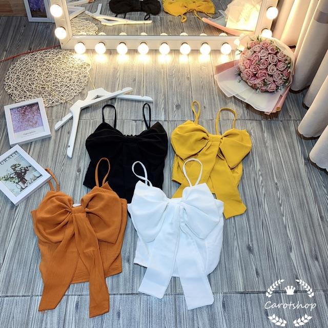 Áo 2 dây nơ ngực chất đũi hình thật freesize dưới 55kg có mút ngực - Carotshop
