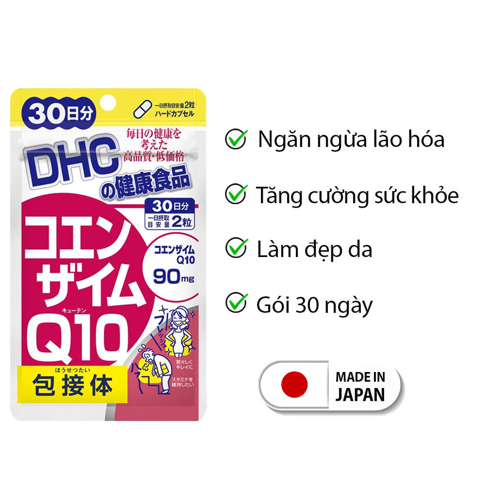 Viên uống chống lão hóa da DHC Nhật Bản Coenzyme Q10 thực phẩm chức năng bổ sung vitamin C làm đẹp da, hỗ trợ não bộ JN-DHC-COE