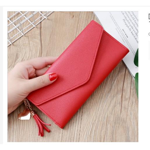 Ví nữ dáng dài phối tua dua siêu xinh màu Hồng Kích thước: 18.8*9*0.5 cm phong cách Hàn Quốc