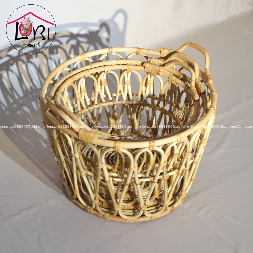 Sọt mây đựng đồ hình tròn bộ 3 côn đáy - sang trọng, tinh tế