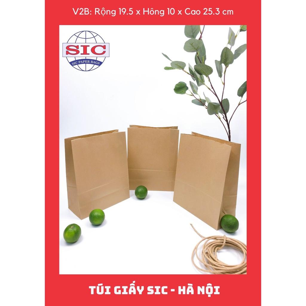 100 CHIẾC TÚI GIẤY KRAFT V2B: 19.5x10x25.3 KHÔNG QUAI