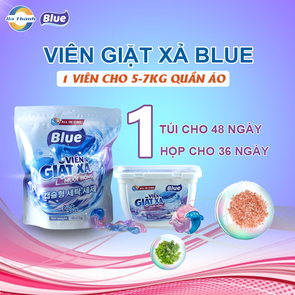 Viên Giặt Xả Blue Muối Hồng túi 48 viên - 1 Viên cho 5-7kg quần áo l Blue Hà Thành