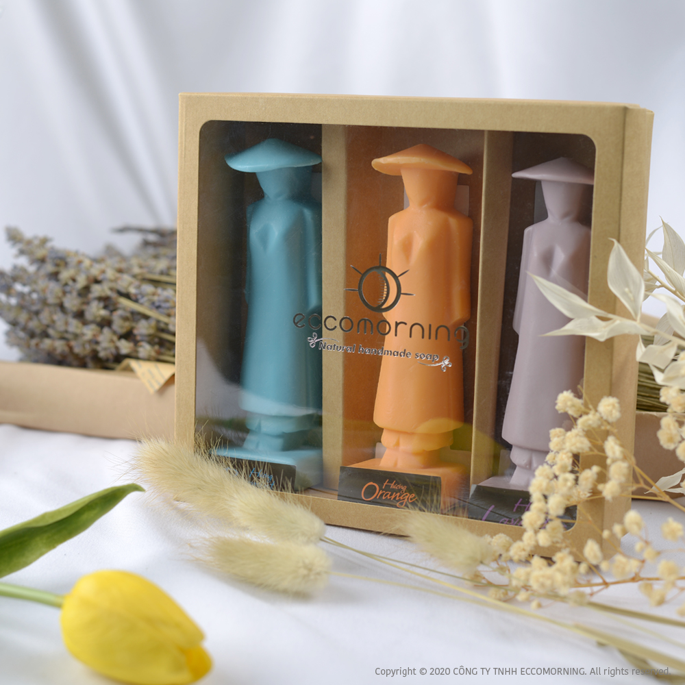 Hộp Quà 3 Xà Bông Thiên Nhiên Handmade eccomorning Hình Cô Gái Áo Dài (Lớn) - Soap Gift Set 3pcs