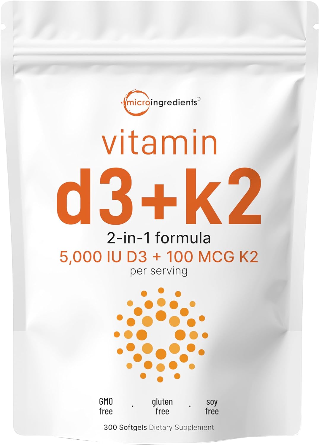 Hình ảnh Micro Ingredients Vitamin D3+K2 MK7 (300 viên) - Hỗ Trợ Xương Chắc Khỏe, Giảm Mệt Mỏi Căng Thẳng Khi Tập Luyện