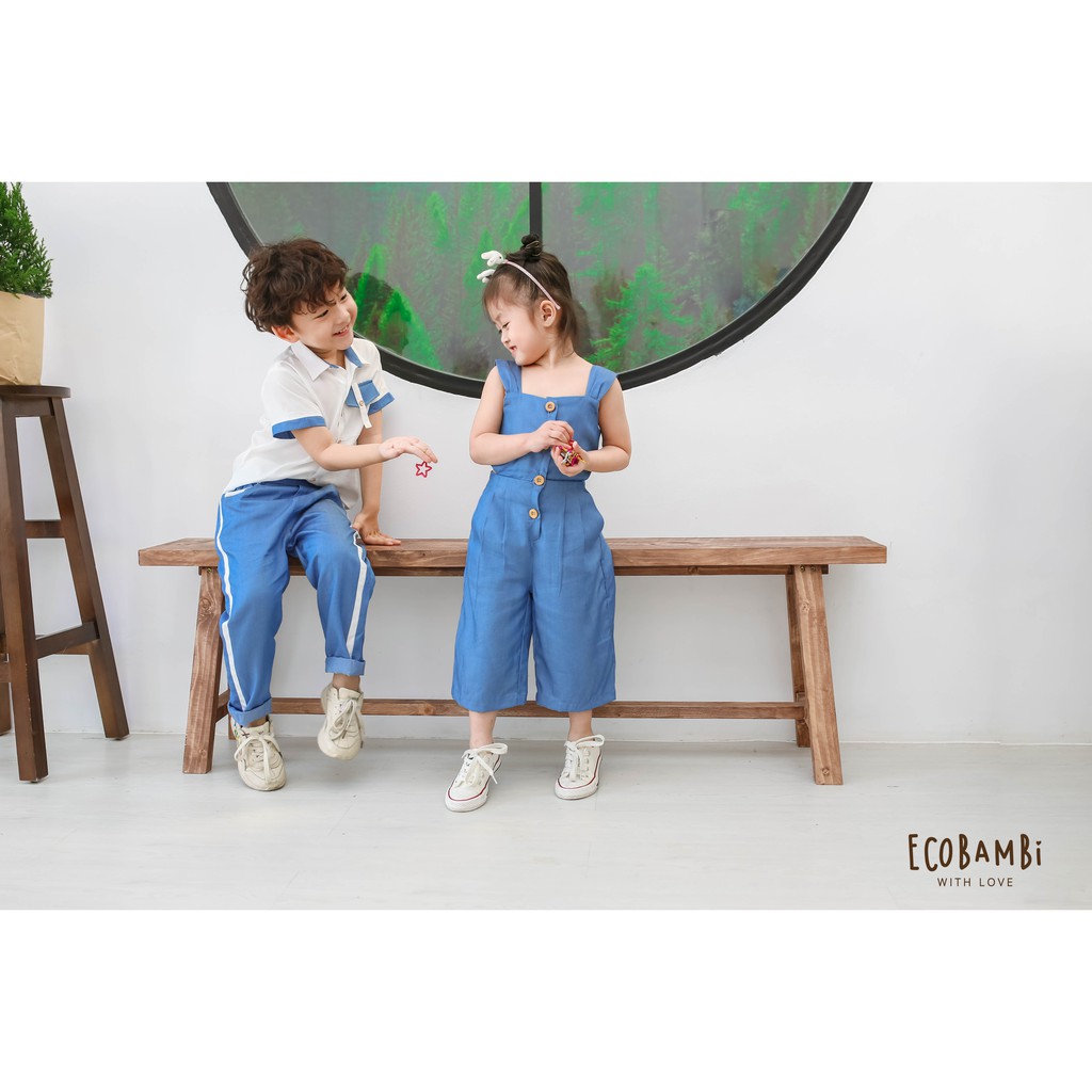 Jumpsuit khoét eo bé gái Cotton Linen ECOBAMBI